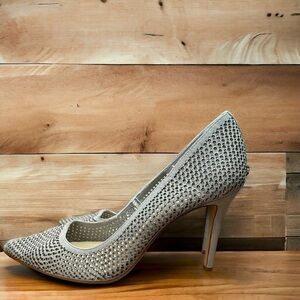 GUC Vince Camuto Grey Suede with Silver Rhinestones Stilettos Size 10